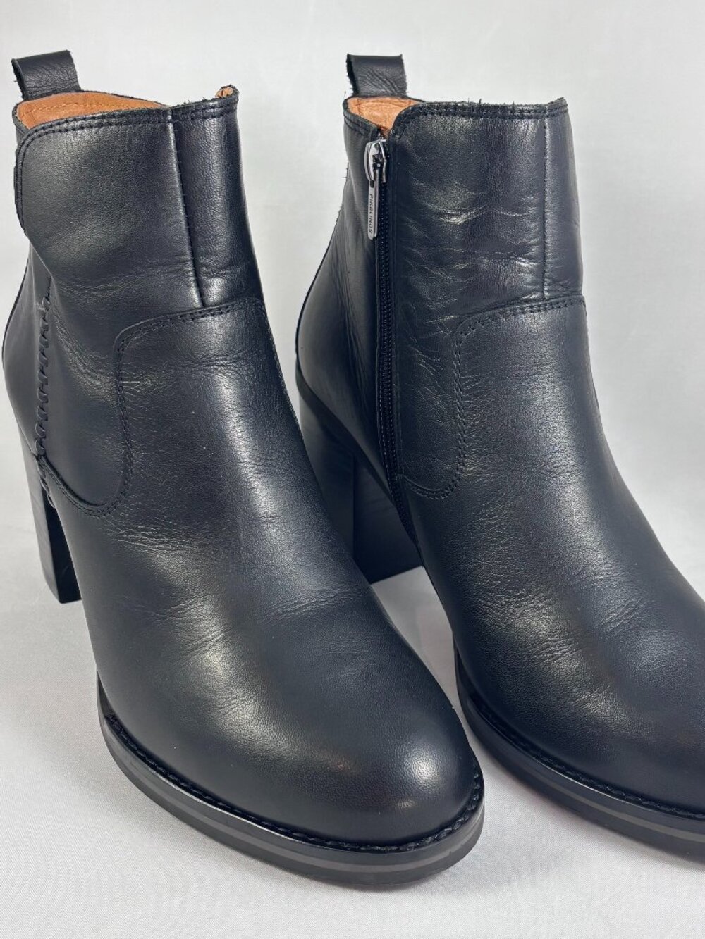 Pikolinos style Palencia. Black Leather Block 3" Heel Ankle Bootie.
